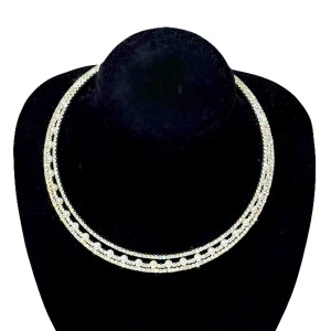Colier cerc ChoKer rigid 3MOND, cu perle mici artizanale, Argintiu