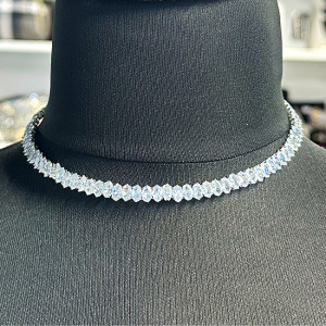 Colier Choker cu pietre semipretioase, la baza gatului, Argintiu 4