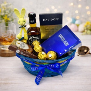 Cos cadou Paste premium pentru barbati cu Jack Daniel's, cafea Davidoff, Ferrero Rocher si parfum Urban Men