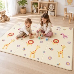 Covor de joaca pliabil si reversibil pentru copii, cu animale si vehicule, geanta inclusa, 180 x 150 cm - Img 2