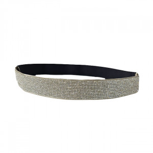 Curea elastica, metalica, cu pietre artizanale, Bow, Latime 3 cm, Argintiu - Img 6