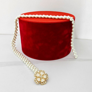 Curea elastica Pearly, catarama metalica decorativa si perle, Gold Flower - Img 5