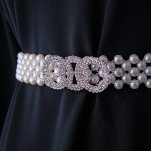 Curea elastica Pearly, catarama metalica decorativa si perle, Olimpic Alb 3