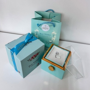 Cutie eleganta rotativa Best Wishes, cu trandafir de sapun si inel inoxidabil, Blue