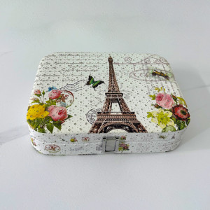 Cutie pentru accesorii si bijuterii cu trei compartimente si oglinda din piele ecologica, Paris, 24x17.5 cm1