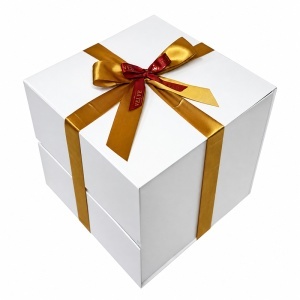 Cutie pentru cadou White Elegance, alb cu panglica si fundita, 26x25 cm