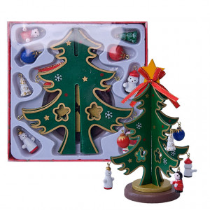 Decoratiune de Craciun, bradut si globulete in miniatura, verde - 13 x 6.5cm