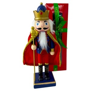 Decoratiune de Craciun, Spargatorul de Nuci cu sceptru si pelerina rosie, Rege, Rosu-Albastru, 25cm