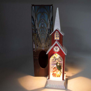 Decoratiune luminoasa, Capela ce surprinde scena Nasterii Domnului, cu LED, Baza 5x5, inaltime 21 cm, Rosu - Img 5