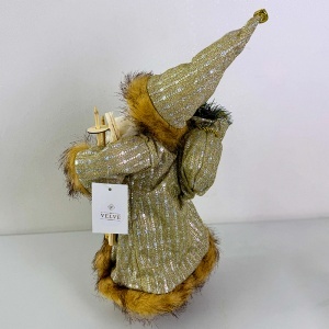 Decoratiune Mos Craciun, cu schiuri si sacul plin de cadouri, 35 cm, Auriu - Img 3