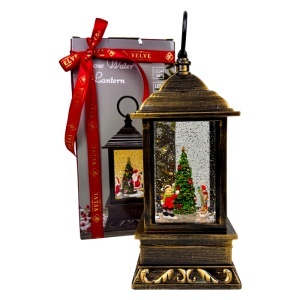 Decoratiune muzicala si luminoasa, Felinar Vintage, cu lumini calde, zapada si personaje in miscare, USB inclus, 24x10 cm
