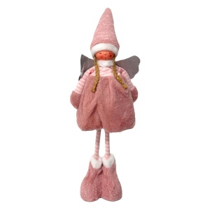 Decoratiune papusica in tematica de iarna, Elf in forma de înger, 62 cm, Roz