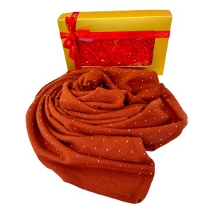 Esarfa Cashmere Sparkle, pentru femei, in cutie cadou, Caramiziu