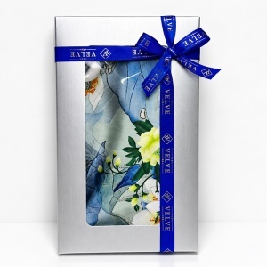 Esarfa premium dama cu imprimeu botanic, 70 x 70 cm, Bleu-Verde - Img 6
