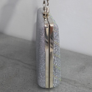 Geanta clutch pentru evenimente SUN POP, cu strasuri multicolore, Argintiu - Img 2