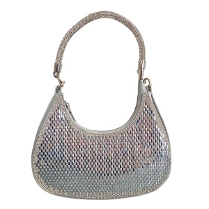 Geanta mini FIZ HOBO, pentru evenimente, cu toarta detasabila, Argintiu - Img 1