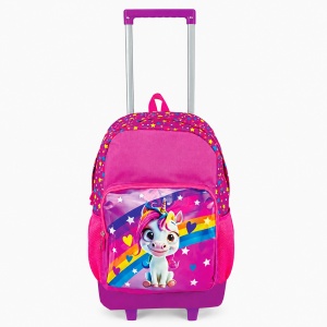 Ghiozdan cu troller Unicorn pentru fete, 45x32x16,5 cm, Roz-Mov