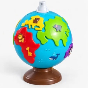 Glob educativ interactiv Lucky Baby, cu puzzle continente si animalute, multicolor, 21 cm, 18 luni+ - Img 3