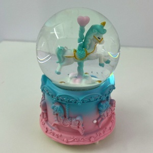 Glob muzical din sticla cu unicorn, suport din rasina si iluminare decorativa, Turcoaz - Img 4
