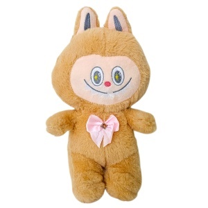 Jucarie de plus iepuras in stil Labubu, cu funda, 30 cm, Caramel
