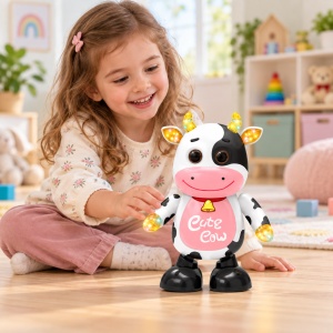 Jucarie interactiva Cute Cow, vacuta dansatoare cu muzica, lumini si miscare, 21 cm - Img 2