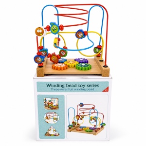 Labirint educational din lemn cu fructe, margele si roti dintate, multicolor, 3+ ani - Img 3