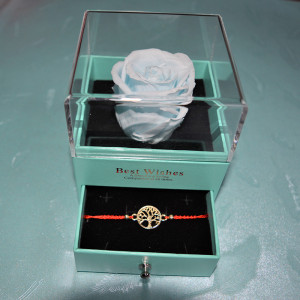 Martisor bratara in cutie cu sertar si trandafir criogenat Bleu
