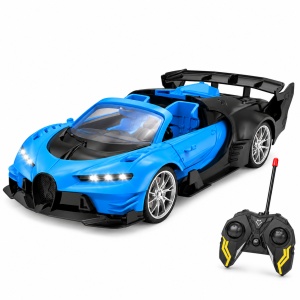Masina sport cu telecomanda R/C Luxurious Car, scara 1:18, 4 directii, lumini, 27 MHz, albastru-negru, 6+ ani