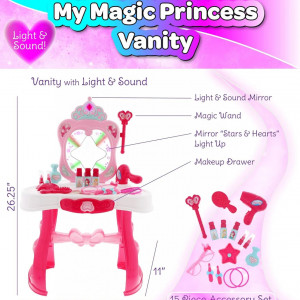 Masuta de toaleta My Magic Princess cu lumini și sunete, baghetă magică și set de accesorii cosmetice - Img 2