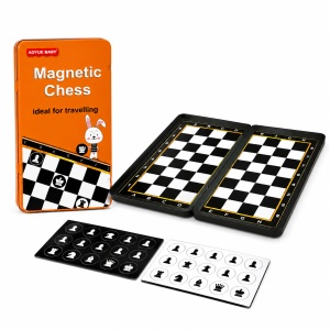 Mini joc de sah magnetic pliabil, pentru calatorii, 18.6x10.2 cm