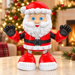Mos Craciun dansator cu muzica si lumini, jucarie interactiva, 20 cm, 3+ ani