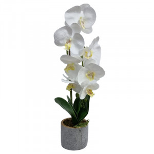 Orhidee cu aspect natural in ghiveci ceramic gri, 50 cm Alb
