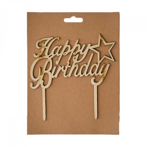 Ornament decorativ din lemn cu mesajul "Happy Birthday" - 15cm
