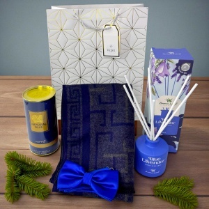 Pachet Blue Elegance pentru barbati, cu parfum Imperial Blue, fular, difuzor Blue Lavender si papion, in punga cadou - Img 3