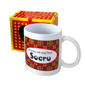 Pachet Elegance Gift Socru, set cravata cu ac, butoni, curea si cana "Pentru cel mai bun socru", in punga Velve - Img 4