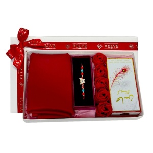 Pachet Lady, apa de parfum arabesc Mahasin Crystal femei 50 ml, trandafiri din sapun, esarfa dama, bratara cu snur, Rosu