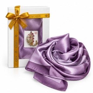 Pachet Silky pentru femei cu esarfa eleganta si brosa, 170 x 90 cm, Lila