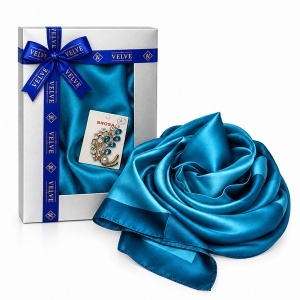 Pachet Silky pentru femei cu esarfa eleganta si brosa, 170 x 90 cm, Turcoaz
