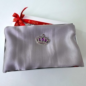 Pachet Silky pentru femei, cu esarfa eleganta si brosa, in cutie cadou, Gri - Img 5