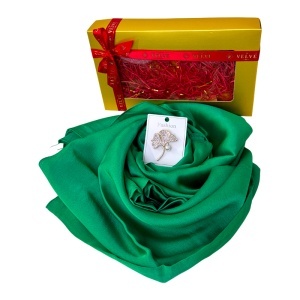 Pachet Silky pentru femei, cu esarfa eleganta si brosa, in cutie cadou, Verde - Img 2
