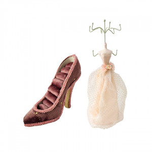 Pachet cadou Velvet, cu 9 trandafiri de sapun, in cutie rosie de catifea, Roz pal, suport bijuterii in forma de silueta si pantof 1