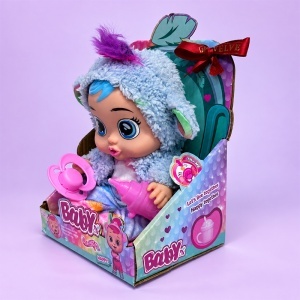 Papusa bebelus Baby Lovely cu sunete, biberon si suzeta, costum albastru cu gluga si urechiuse, 3 ani+ - Img 3