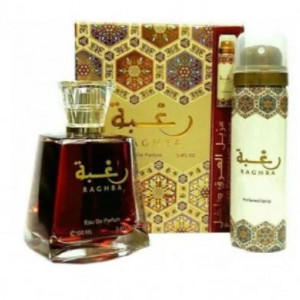 Parfum arabesc, Set Raghba , Lattafa, Femei, Apa de Parfum 100 ml + Deo 50 ml - Img 1