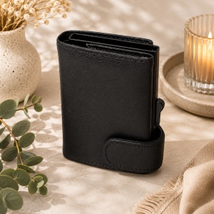 Portcard unisex Hassion din piele naturala, 9x7x2cm, Negru - Img 2
