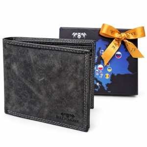 Portofel barbati Beltimore din piele naturala, cu protectie RFID, in cutie cadou, Gri antracit