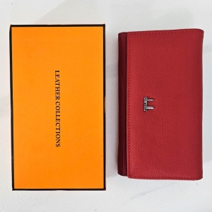 Portofel Leather Collections dama din piele naturala cu logo, Rosu