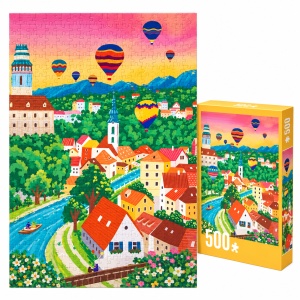 Puzzle Oras cu baloane cu aer cald, 500 piese, peisaj colorat, multicolor