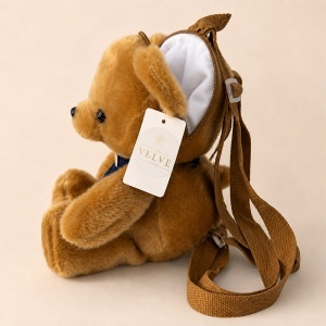 Rucsac jucarie din plus Ursuletul Teddy, cu bretele reglabile, buzunar cu fermoar si bandana, maro ultra-soft - Img 4