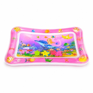 Saltea senzoriala de joaca cu apa pentru bebelusi, cu sirena si animale marine, roz, 70x50 cm - Img 3