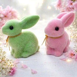 Set 2 iepurasi decorativi Bunny Duo, roz si verde, 15x13 cm - Img 4